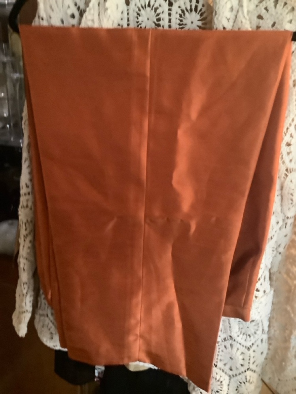 Planet Wide Leg Dupioni Silk Pants in Vibrant Orange. Waist 40” - Picture 2 of 5